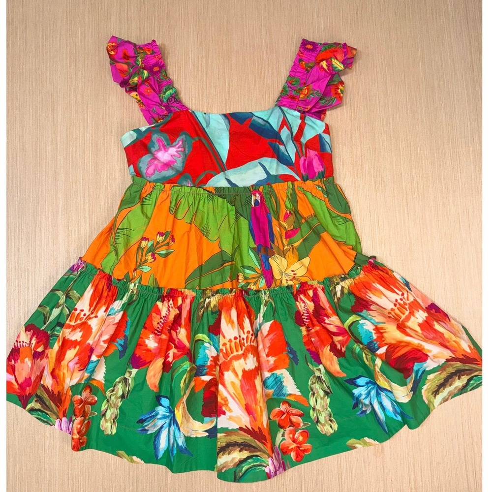 Farm Rio Foliage Mix Mini Dress Tropical Floral Ruffle Tiered Cotton XL $198 NWT - Picture 4 of 9